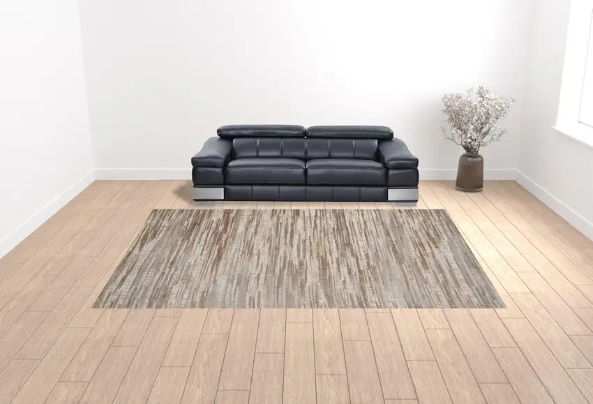Brown Abstract Power Loom Area Rug Photo 2