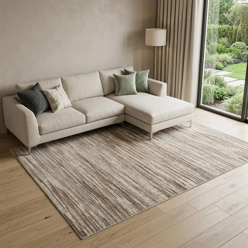Brown Abstract Power Loom Area Rug Photo 1