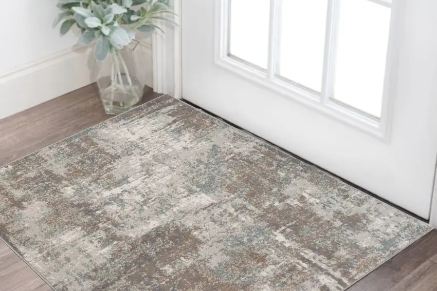 Brown Abstract Power Loom Area Rug Photo 1