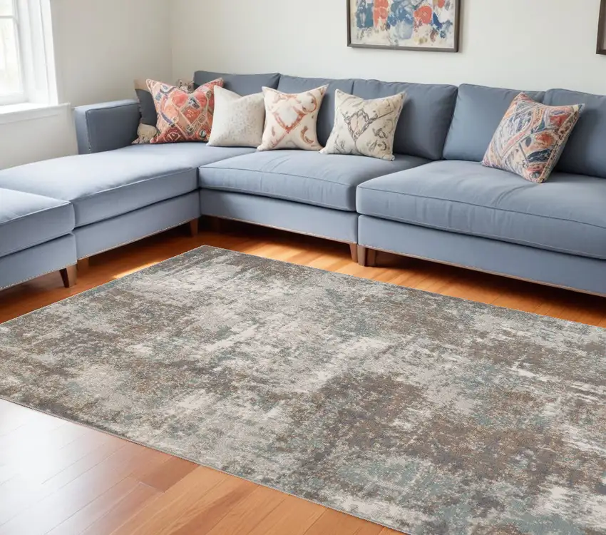 Brown Abstract Power Loom Area Rug Photo 1
