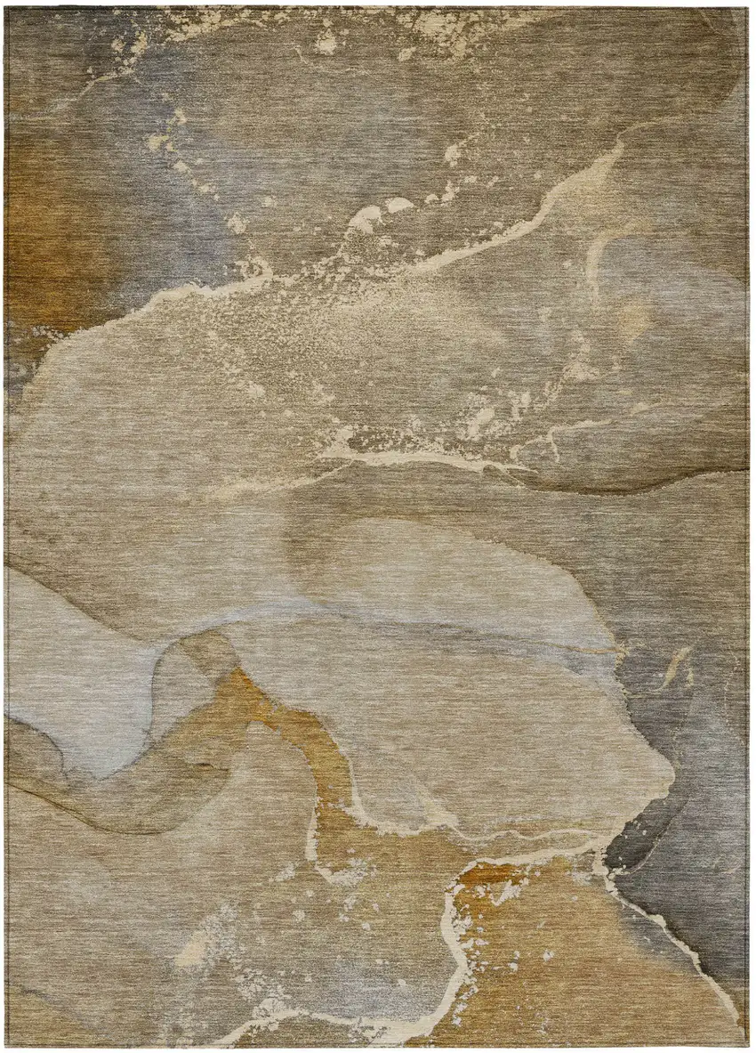 Brown Abstract Washable Indoor Outdoor Area Rug Photo 2