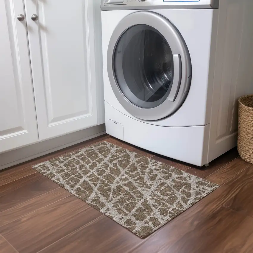 Brown Abstract Washable Non Skid Indoor Outdoor Area Rug Photo 9