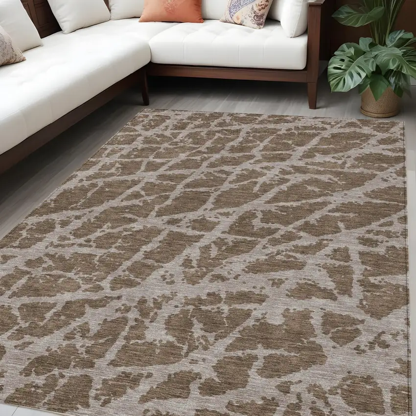 Brown Abstract Washable Non Skid Indoor Outdoor Area Rug Photo 1