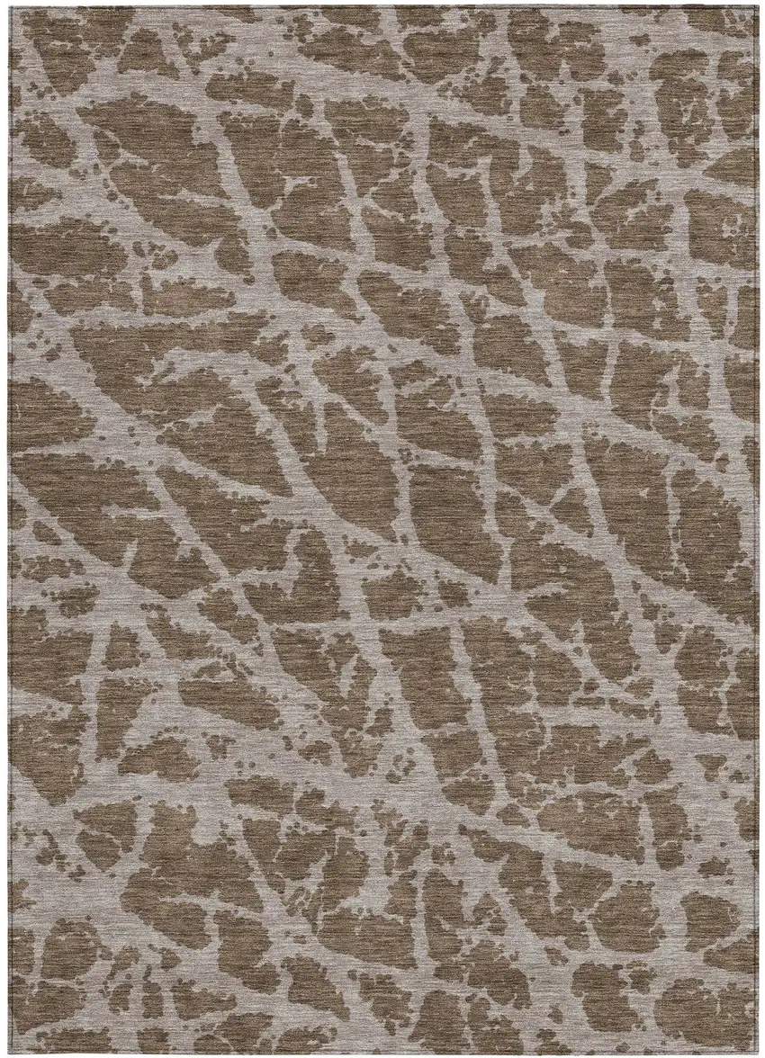 Brown Abstract Washable Non Skid Indoor Outdoor Area Rug Photo 5
