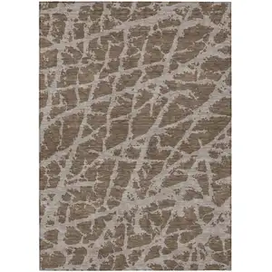 Photo of Brown Abstract Washable Non Skid Indoor Outdoor Area Rug