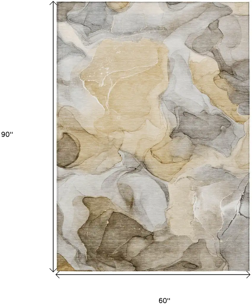 Brown Abstract Washable Non Skid Indoor Outdoor Area Rug Photo 3