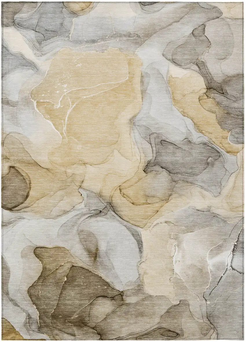 Brown Abstract Washable Non Skid Indoor Outdoor Area Rug Photo 2