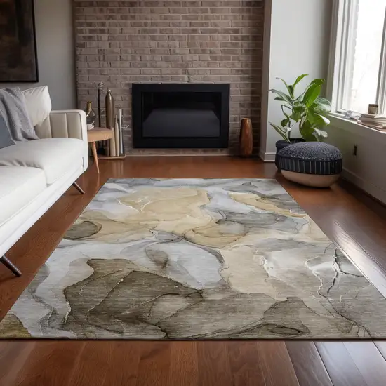 Brown Abstract Washable Non Skid Indoor Outdoor Area Rug Photo 9