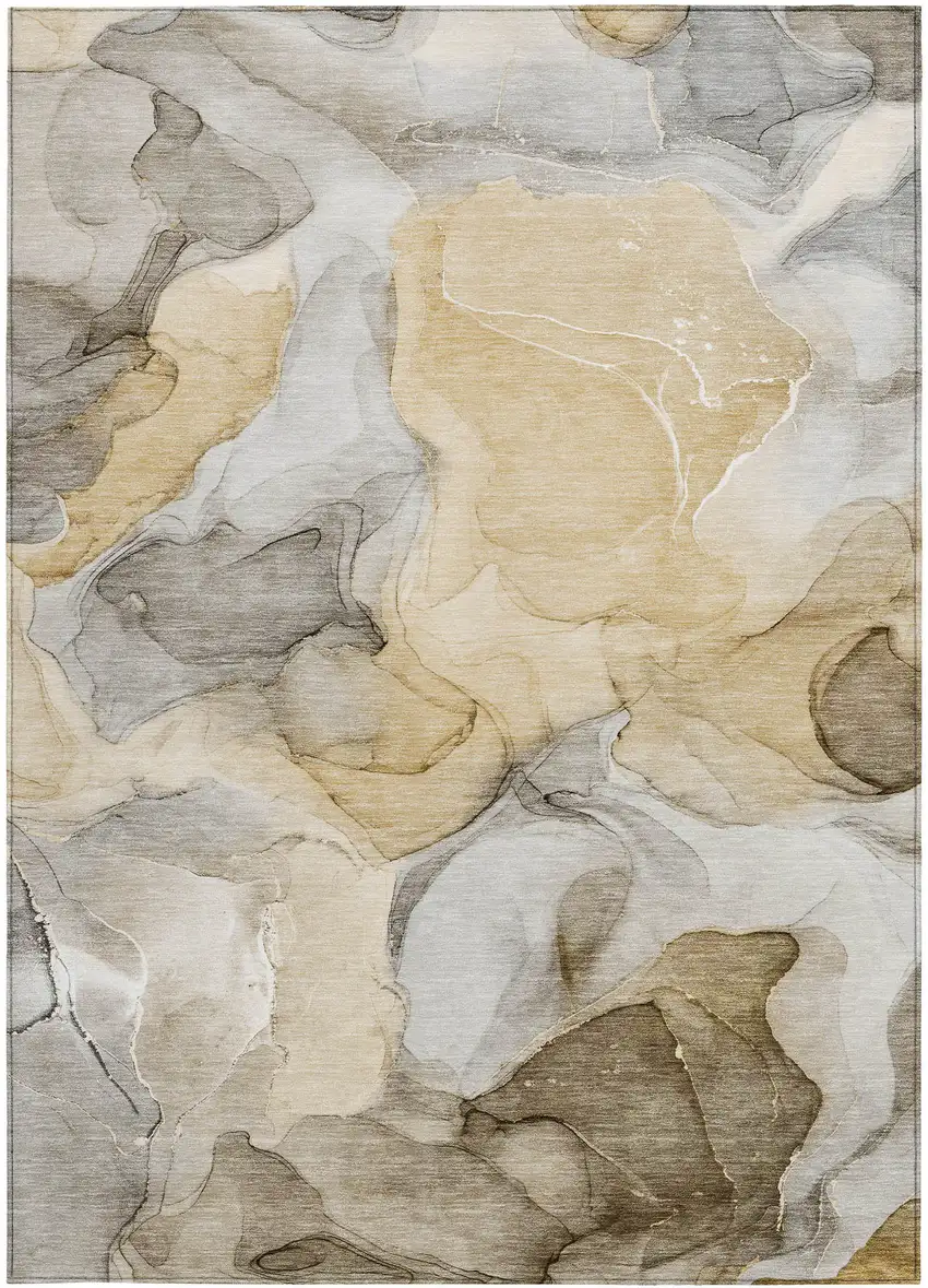 Brown Abstract Washable Non Skid Indoor Outdoor Area Rug Photo 4