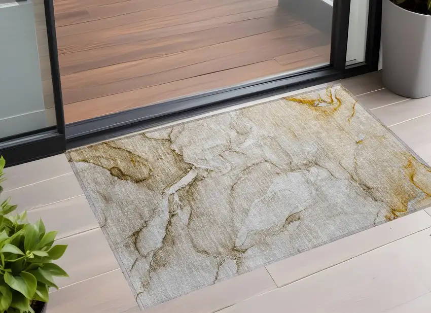 Brown Abstract Washable Non Skid Indoor Outdoor Area Rug Photo 1