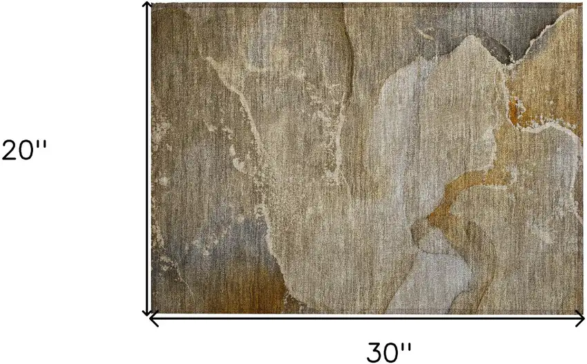 Brown Beige and Gold Abstract Washable Indoor Outdoor Area Rug Photo 3