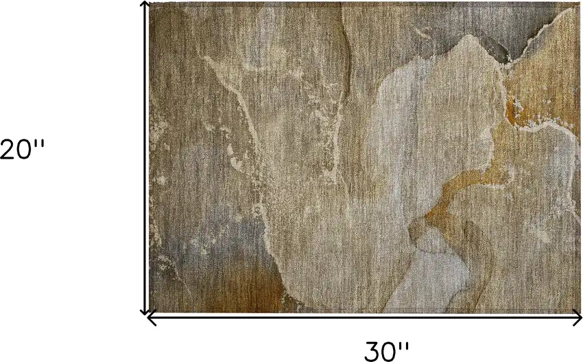 Brown Beige and Gold Abstract Washable Indoor Outdoor Area Rug Photo 3