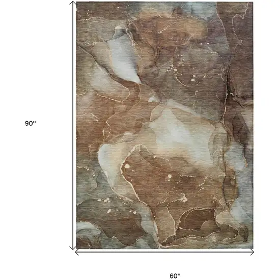 Brown Abstract Washable Non Skid Indoor Outdoor Area Rug Photo 3