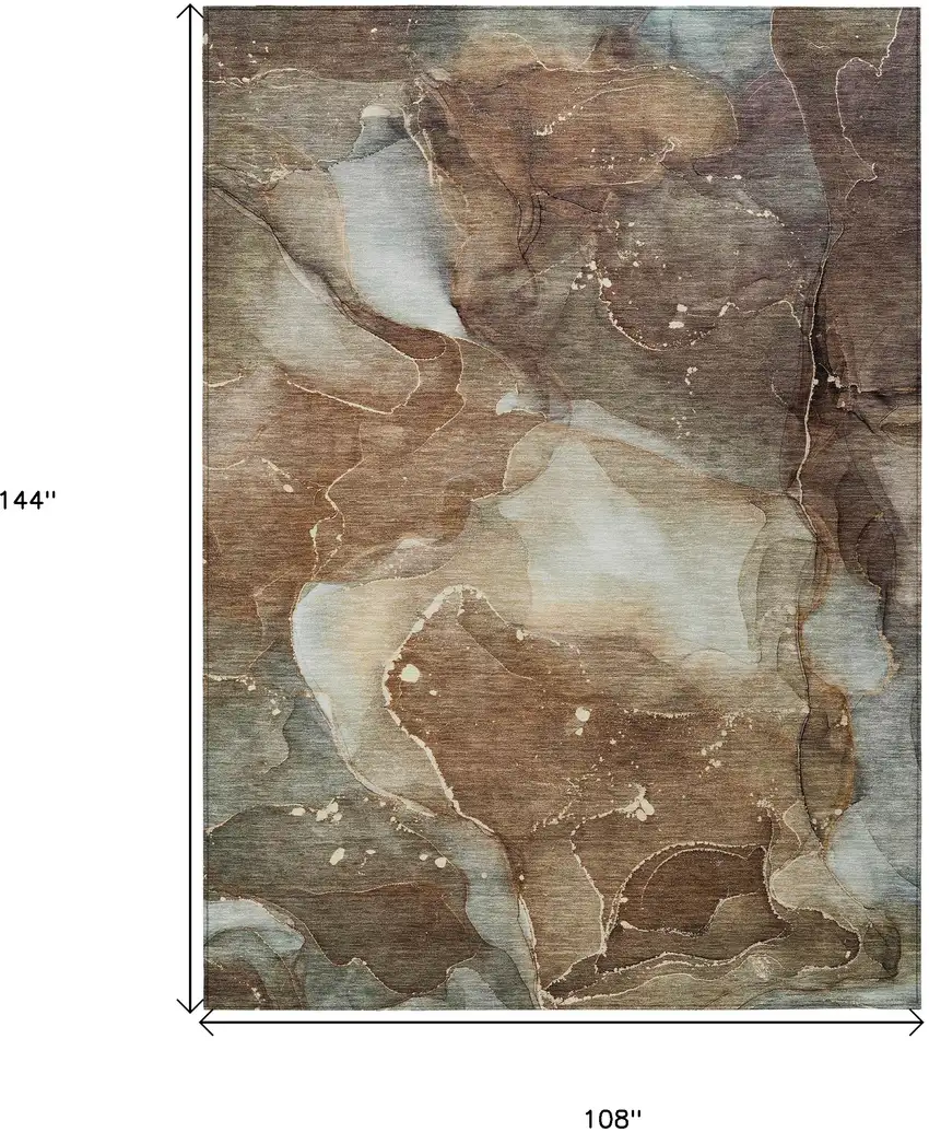 Brown Abstract Washable Non Skid Indoor Outdoor Area Rug Photo 3
