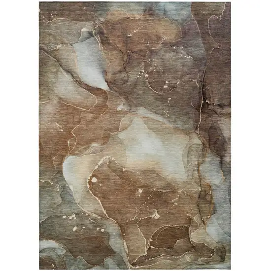 Brown Abstract Washable Non Skid Indoor Outdoor Area Rug Photo 2