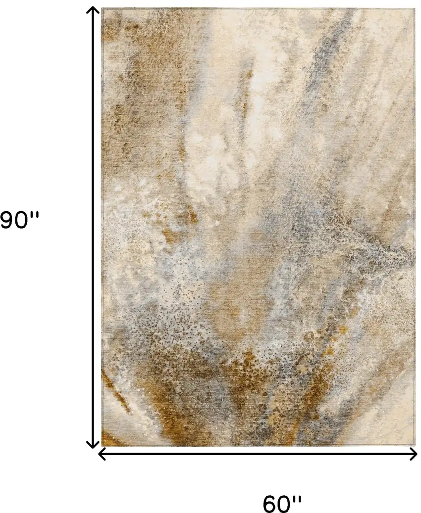 Brown Abstract Washable Non Skid Indoor Outdoor Area Rug Photo 3