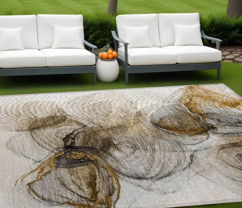 Brown Abstract Washable Non Skid Indoor Outdoor Area Rug Photo 1