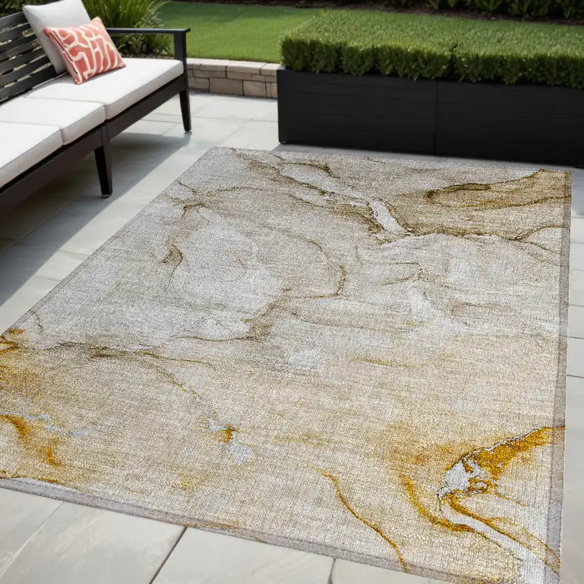 Brown Abstract Washable Non Skid Indoor Outdoor Area Rug Photo 1