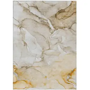 Photo of Brown Abstract Washable Non Skid Indoor Outdoor Area Rug