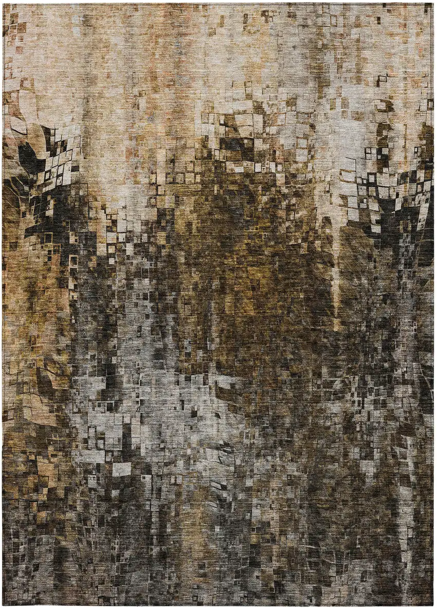 Brown Abstract Washable Non Skid Indoor Outdoor Area Rug Photo 6