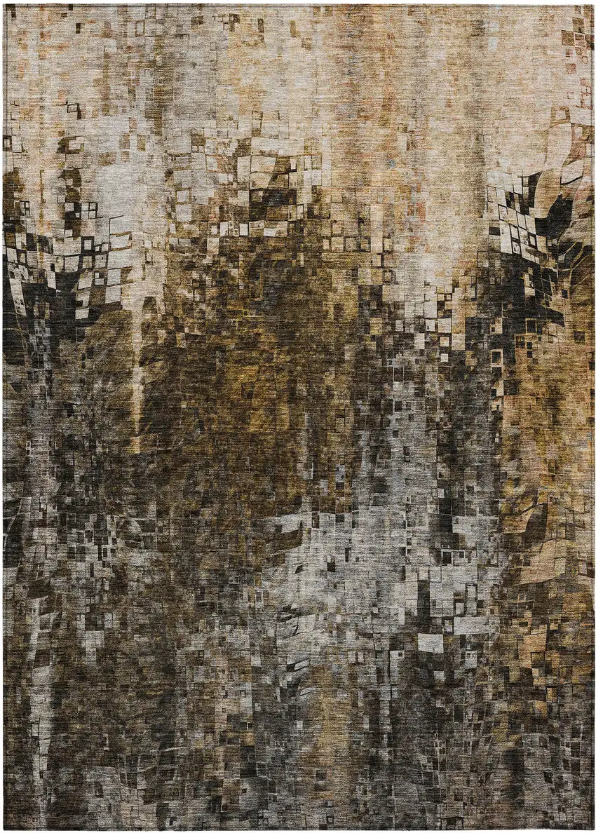 Brown Abstract Washable Non Skid Indoor Outdoor Area Rug Photo 2