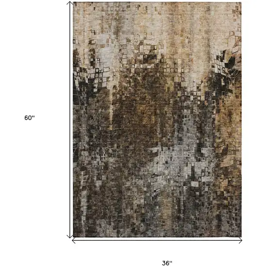Brown Abstract Washable Non Skid Indoor Outdoor Area Rug Photo 3