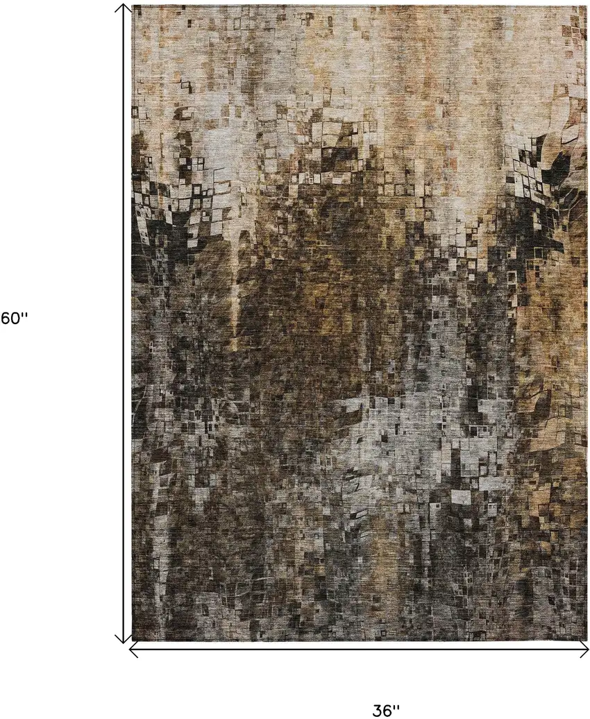 Brown Abstract Washable Non Skid Indoor Outdoor Area Rug Photo 3