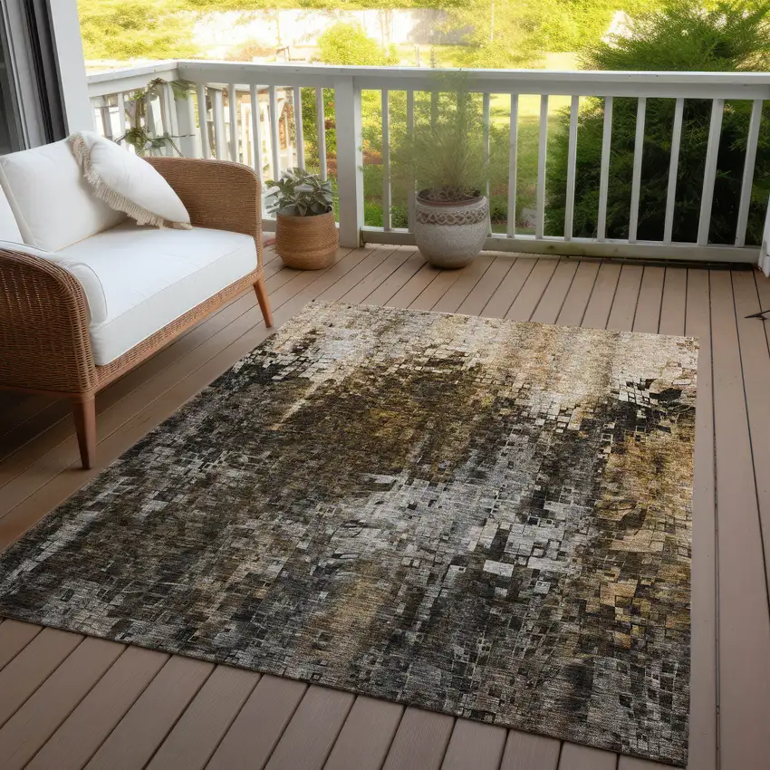 Brown Abstract Washable Non Skid Indoor Outdoor Area Rug Photo 7