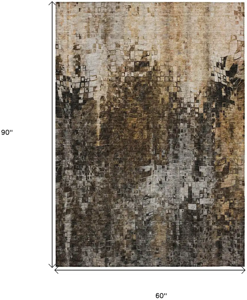 Brown Abstract Washable Non Skid Indoor Outdoor Area Rug Photo 3