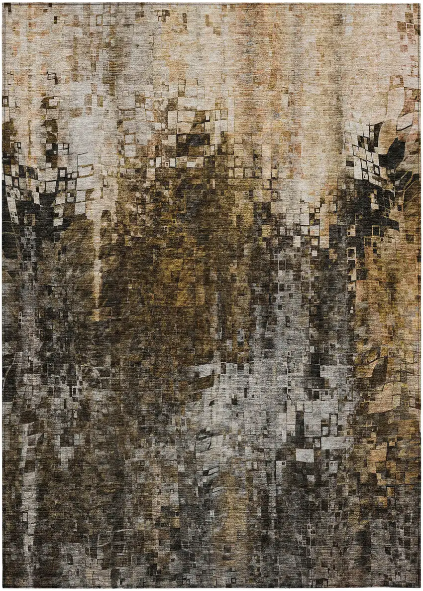 Brown Abstract Washable Non Skid Indoor Outdoor Area Rug Photo 2