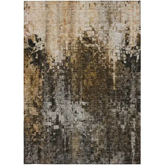 Brown And Copper Abstract Washable Indoor Outdoor Area Rug Photo 6