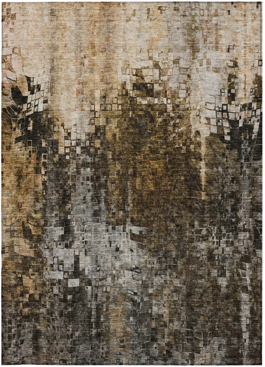 Brown And Copper Abstract Washable Indoor Outdoor Area Rug Photo 6