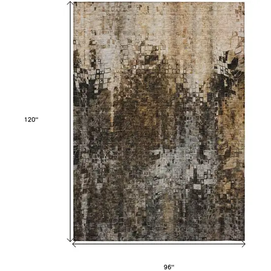 Brown Abstract Washable Non Skid Indoor Outdoor Area Rug Photo 3