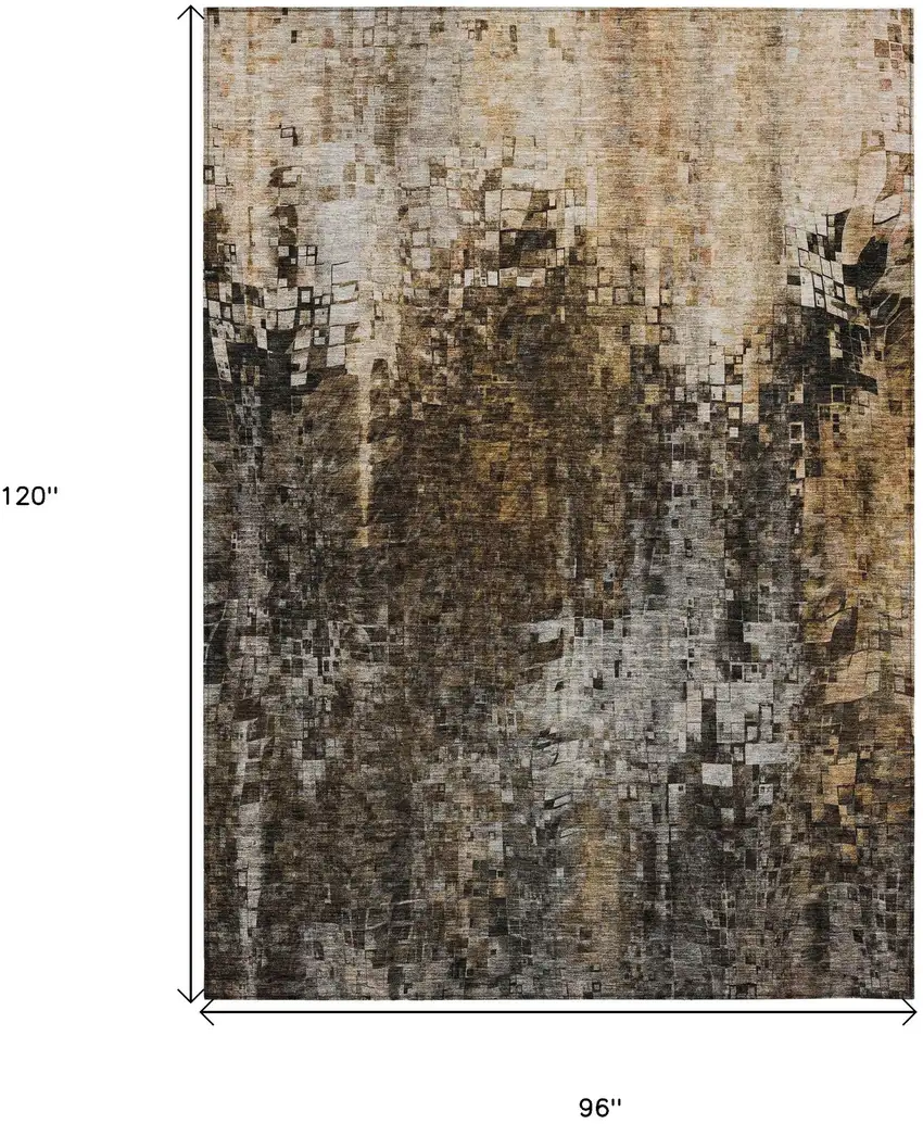 Brown Abstract Washable Non Skid Indoor Outdoor Area Rug Photo 3