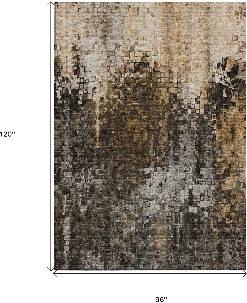 Brown Abstract Washable Non Skid Indoor Outdoor Area Rug Photo 3