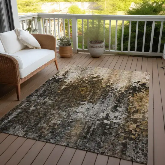 Brown And Copper Abstract Washable Indoor Outdoor Area Rug Photo 9