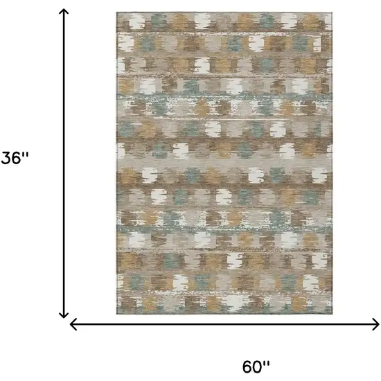 Brown And Aqua Abstract Washable Indoor Outdoor Area Rug Photo 8