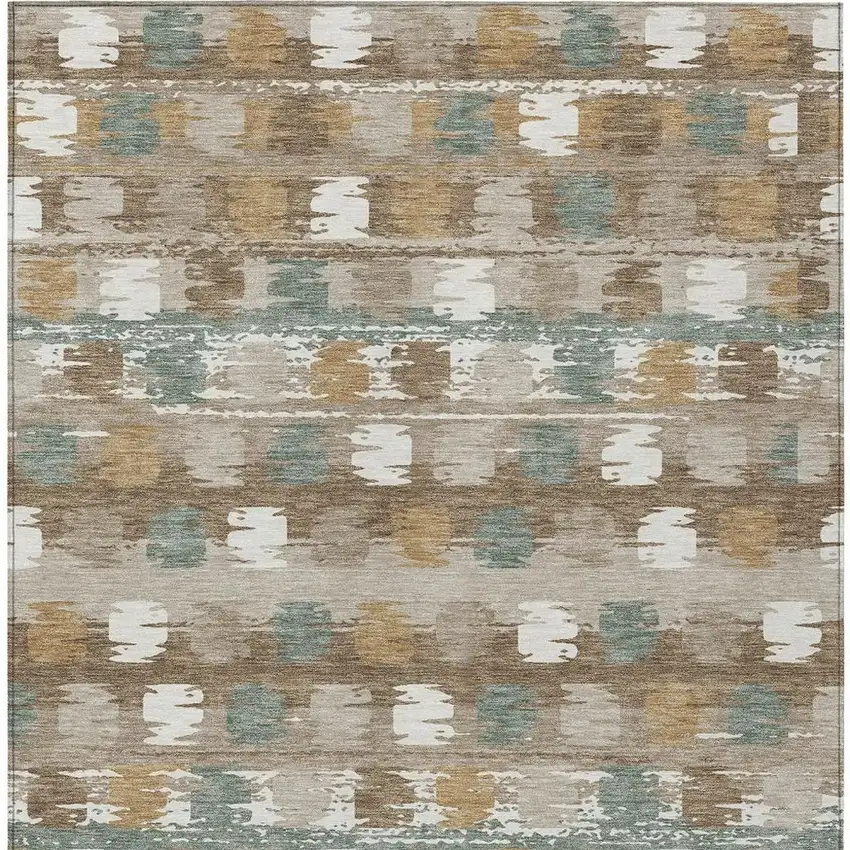 Brown And Aqua Abstract Washable Indoor Outdoor Area Rug Photo 5