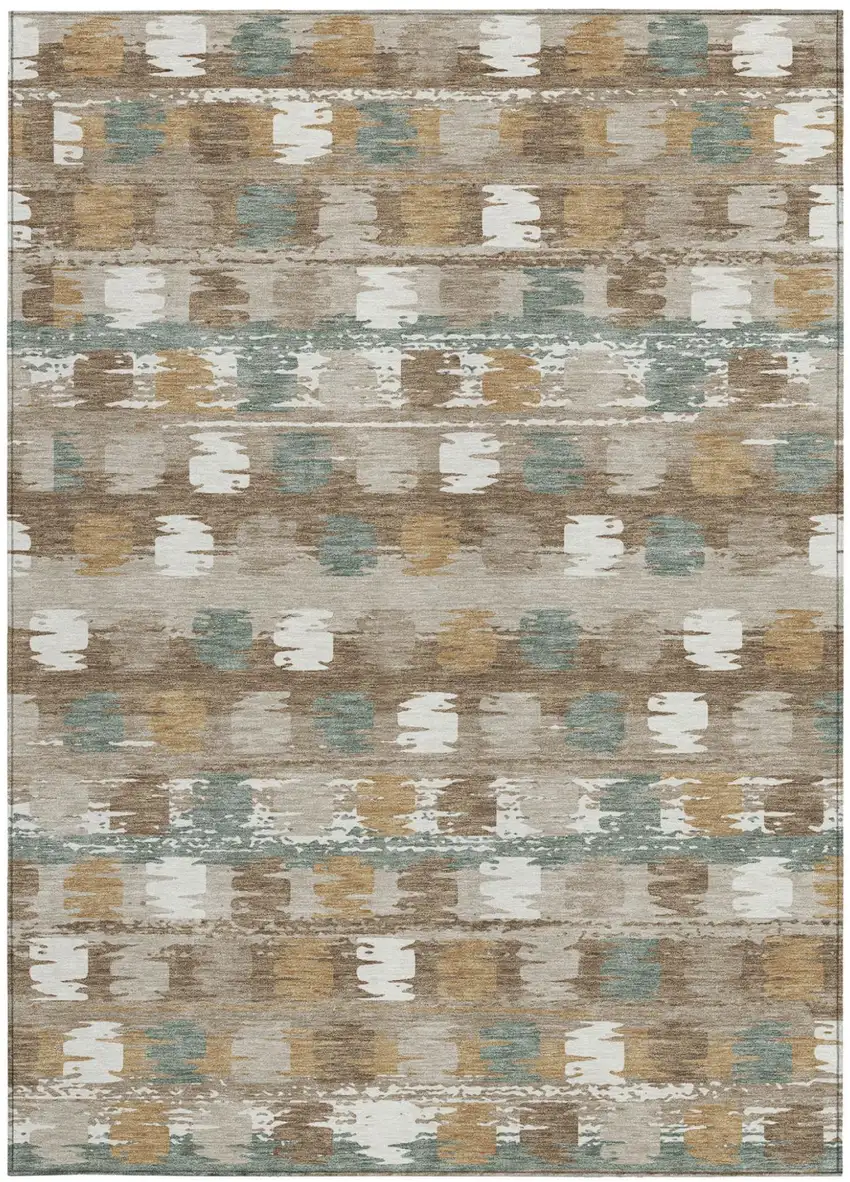 Brown And Aqua Abstract Washable Indoor Outdoor Area Rug Photo 3