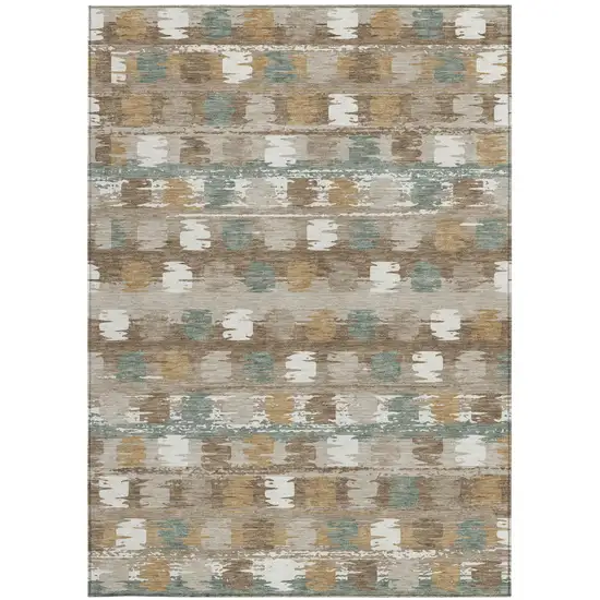 Brown And Aqua Abstract Washable Indoor Outdoor Area Rug Photo 3