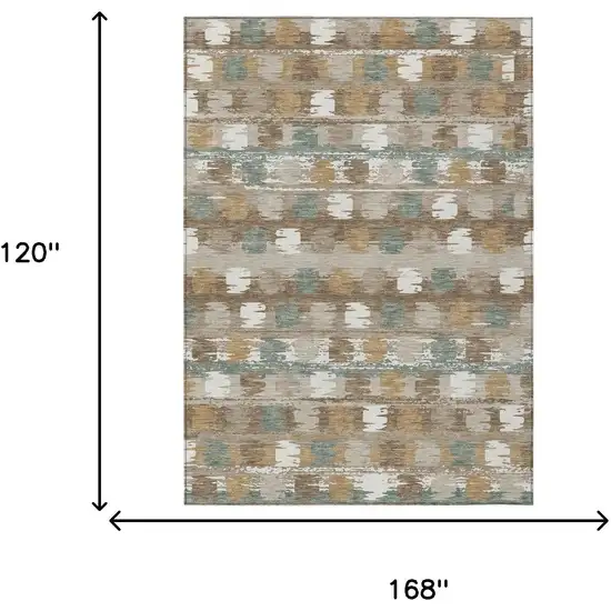 Brown And Aqua Abstract Washable Indoor Outdoor Area Rug Photo 9