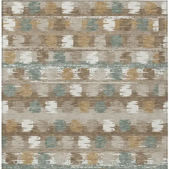 Brown And Aqua Abstract Washable Indoor Outdoor Area Rug Photo 4