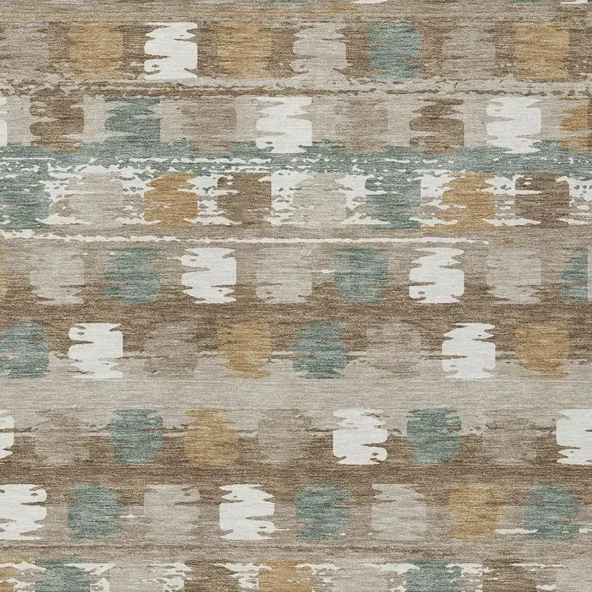 Brown And Aqua Abstract Washable Indoor Outdoor Area Rug Photo 5