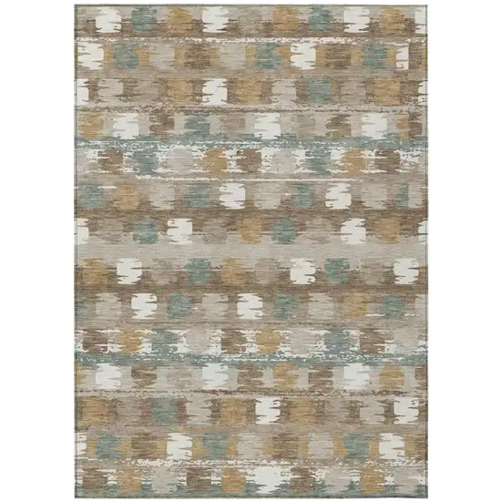 Brown And Aqua Abstract Washable Indoor Outdoor Area Rug Photo 2