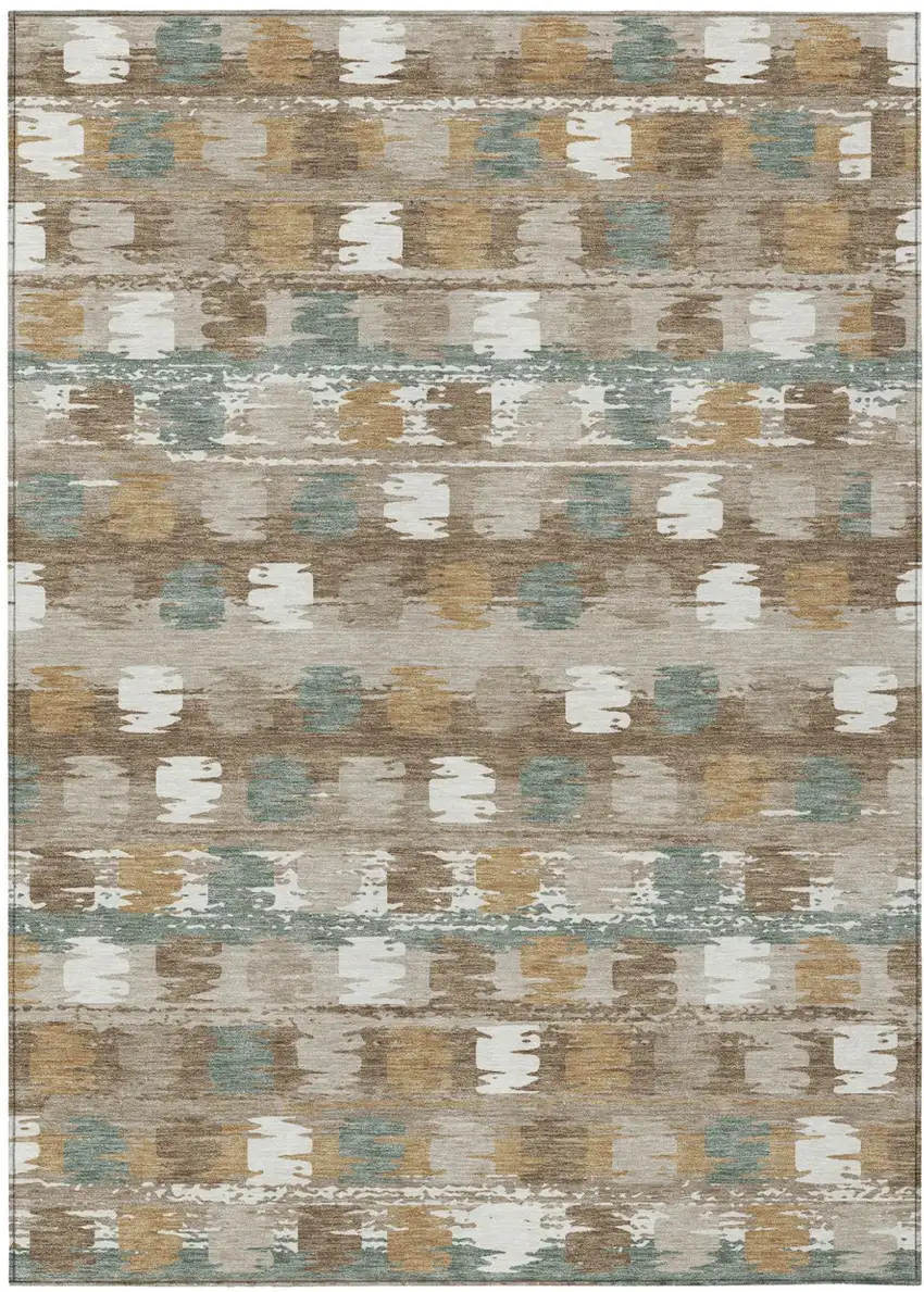 Brown And Aqua Abstract Washable Indoor Outdoor Area Rug Photo 2