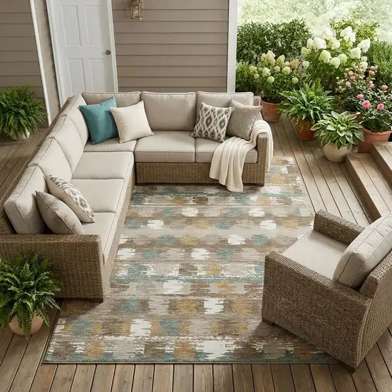 Brown And Aqua Abstract Washable Indoor Outdoor Area Rug Photo 1