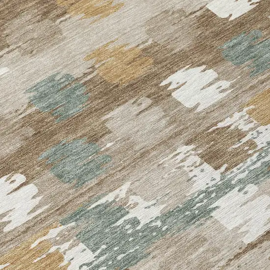 Brown And Aqua Abstract Washable Indoor Outdoor Area Rug Photo 8
