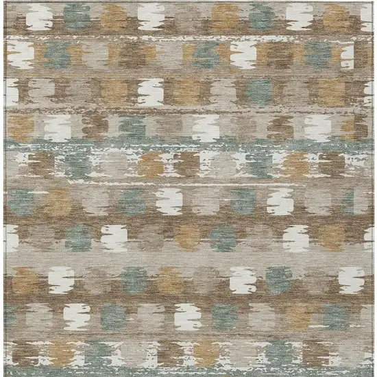 Brown And Aqua Abstract Washable Indoor Outdoor Area Rug Photo 6