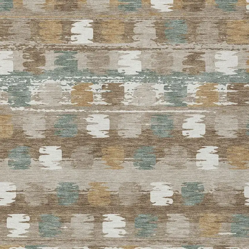Brown And Aqua Abstract Washable Indoor Outdoor Area Rug Photo 3