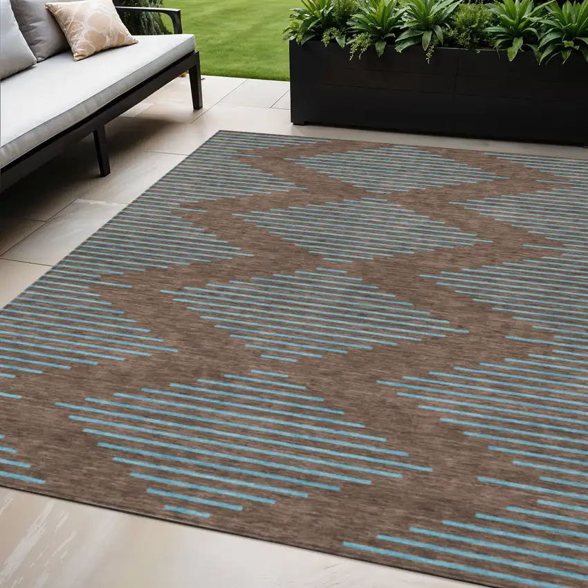 Brown And Aqua Geometric Washable Indoor Outdoor Area Rug Photo 1